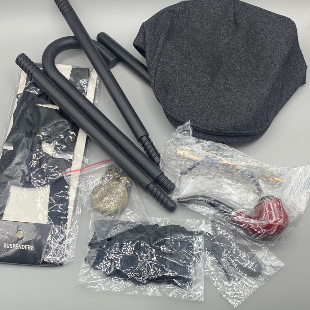Peaky Blinder Costume Black Accessories Set Charcoal Gray Newsboy Cap NIP